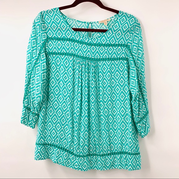 Skies Are Blue Tops - Skies Are Blue 3/4 Sleeve Seafoam Green Popover